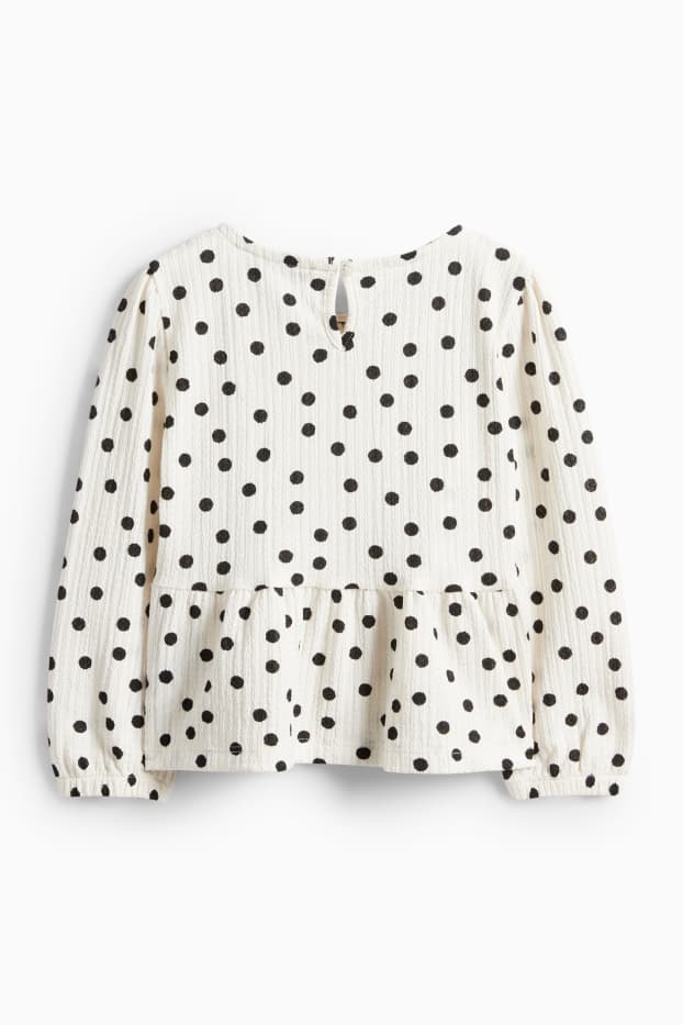 Kinder Mädchen - Langarmshirt - gepunktet - strukturiert - schwarz / weiß