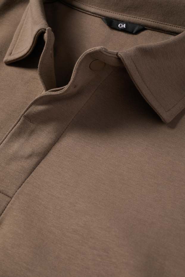 Pánské - Polokošile s dlouhým rukávem - regular fit - tmavohnědá