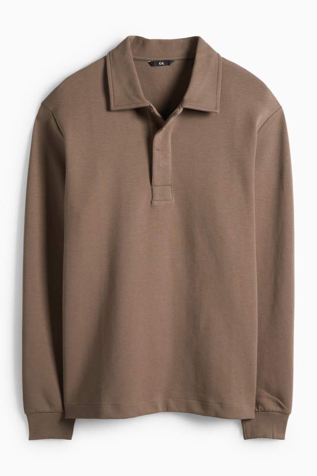 Pánské - Polokošile s dlouhým rukávem - regular fit - tmavohnědá