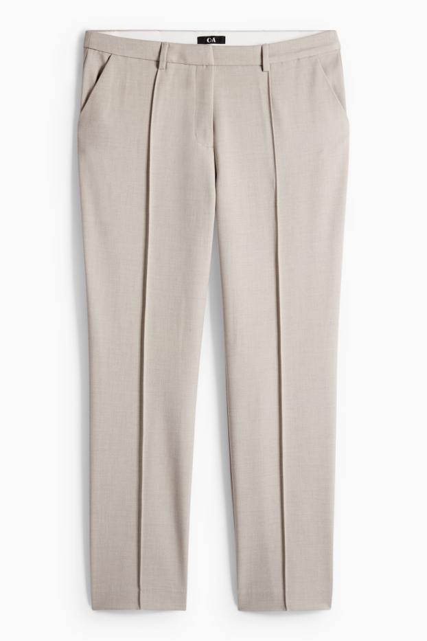 Dámské - Plátěné kalhoty - mid waist - tapered fit - světle béžová