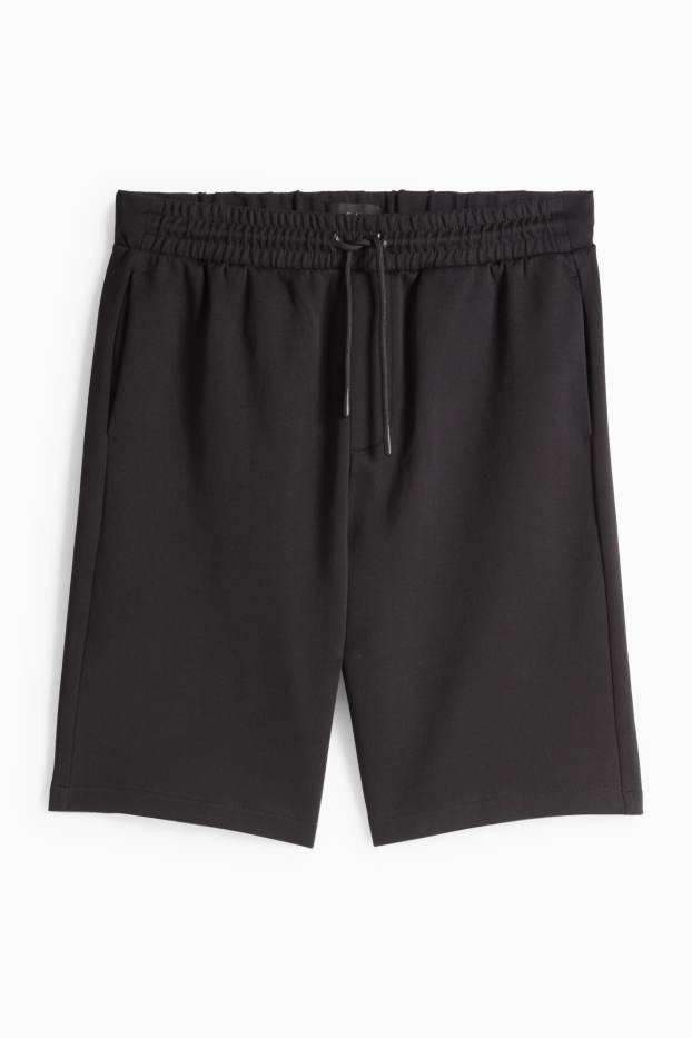 Men - Sweat shorts - textured - black