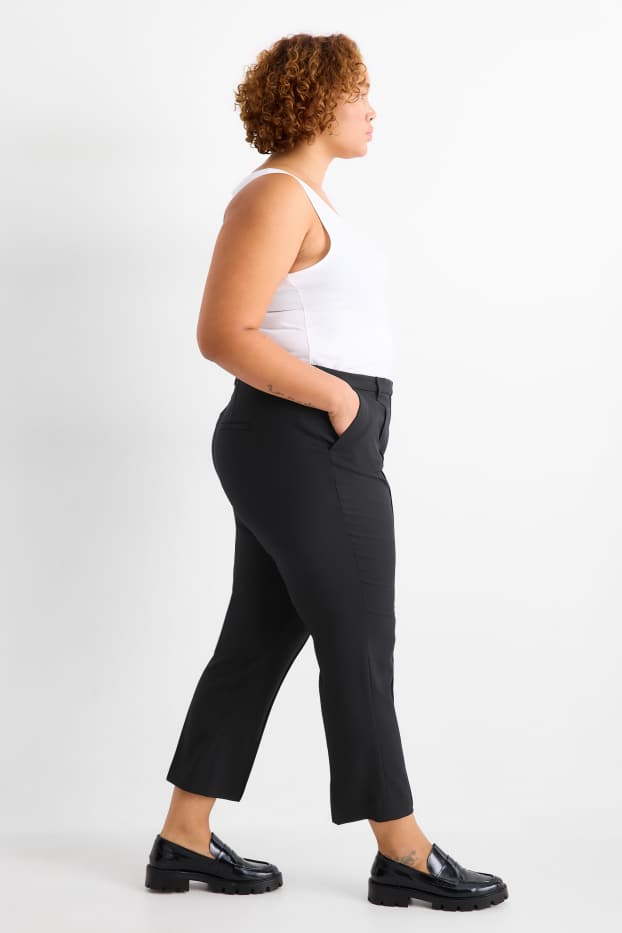 Dámské - Plátěné kalhoty - mid waist - tapered fit - černá