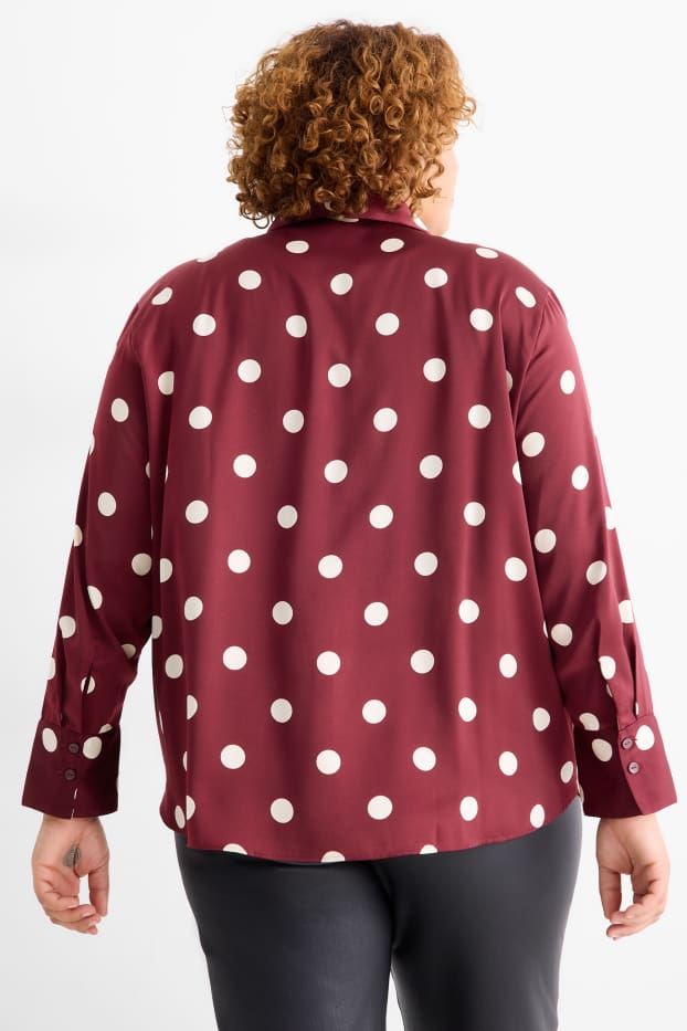 Femmes - Chemisier en satin - motif à pois - bordeaux