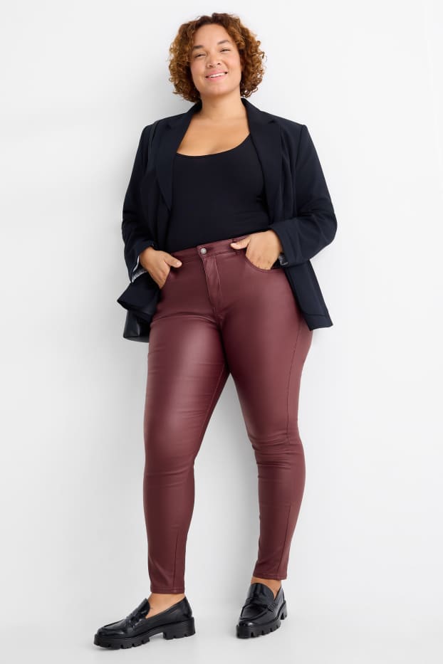 Femei - Pantaloni de stofă - talie înaltă - skinny fit - bordo