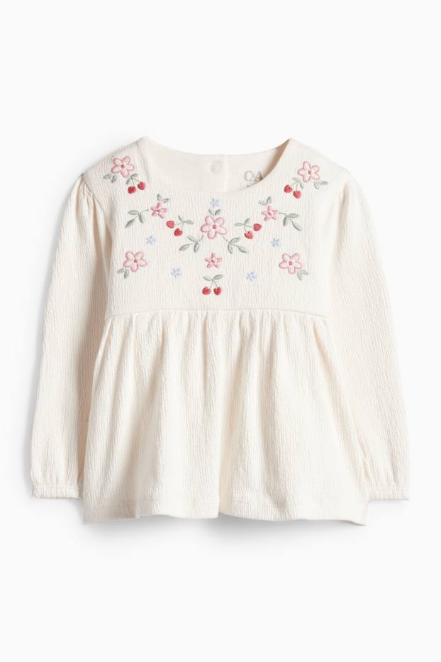 Bébés filles - Petites fleurs - haut à manches longues bébé - finition texturée - blanc crème