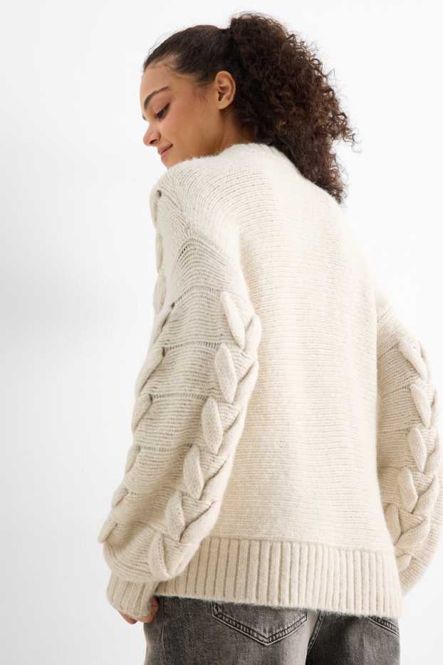 Women - Jumper - cable knit pattern - creme