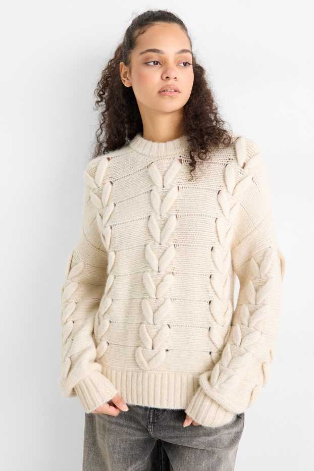 Women - Jumper - cable knit pattern - creme