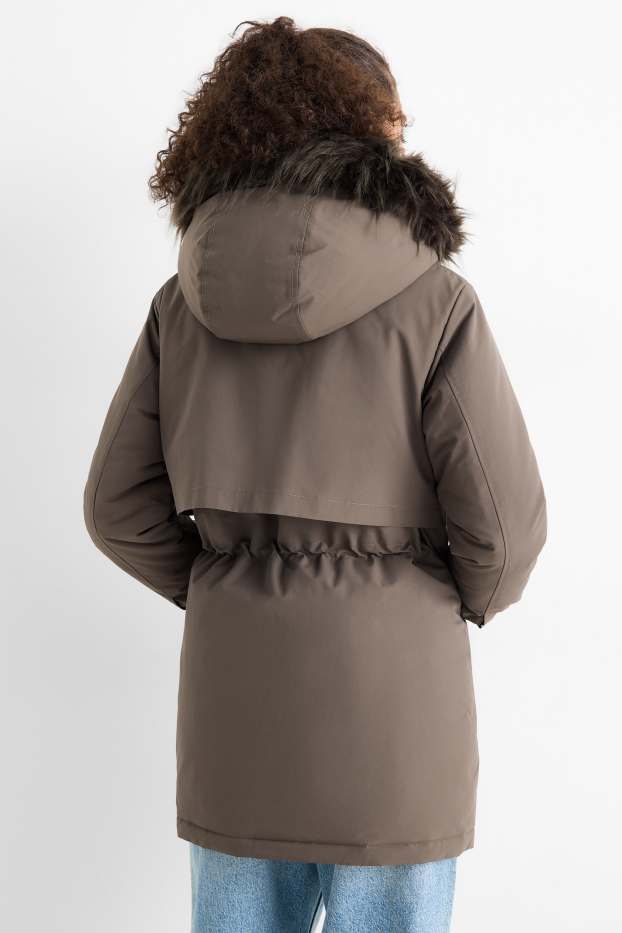 Damen - Parka mit Kapuze - gefüttert - wasserabweisend - khaki