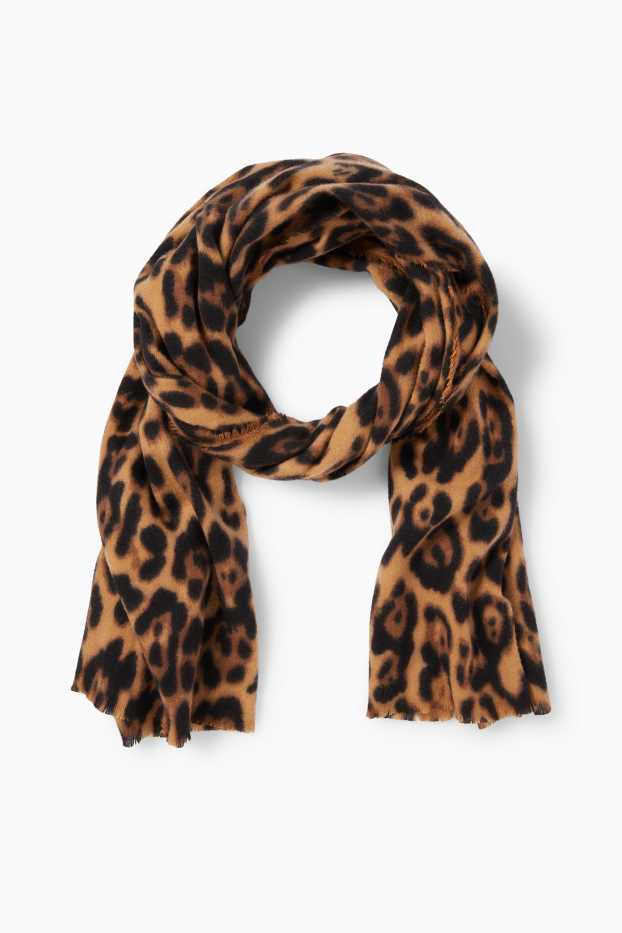 Femmes - Foulard - imprimé léopard - noir / beige