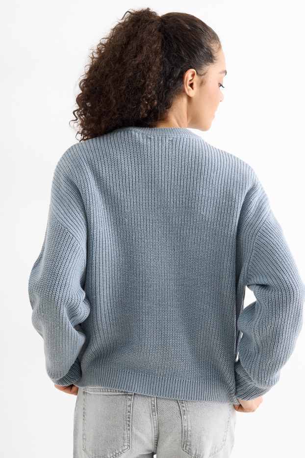 Damen - Pullover - gerippt - blau