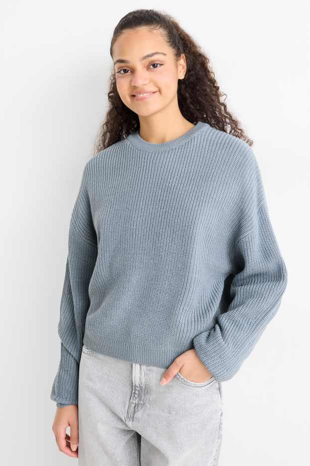 Damen - Pullover - gerippt - blau