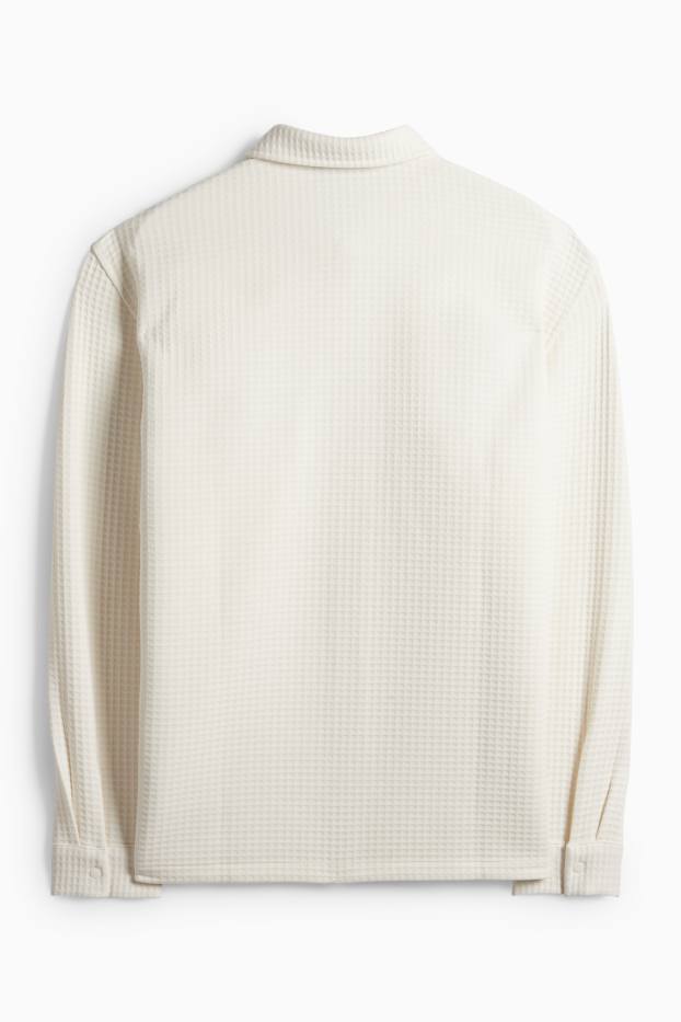 Pánské - Košile - relaxed fit - kent - strukturovaná - krémově bílá