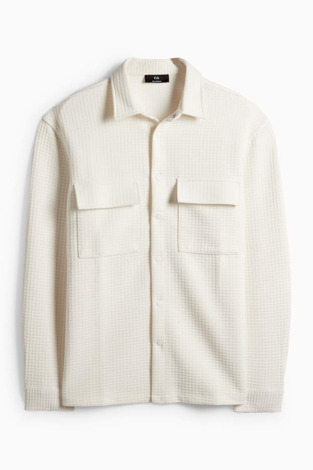 Pánské - Košile - relaxed fit - kent - strukturovaná - krémově bílá