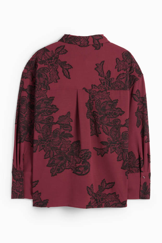 Dámské - Halenka - s květinovým vzorem - strukturovaná - bordeaux