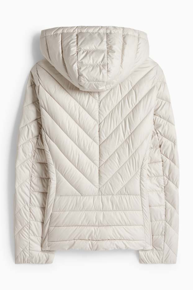 Dámské - Prošívaná bunda s kapucí - světle šedá