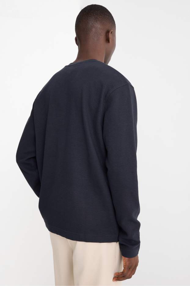 Home - Samarreta de màniga llarga - relaxed fit - acanalada - blau fosc