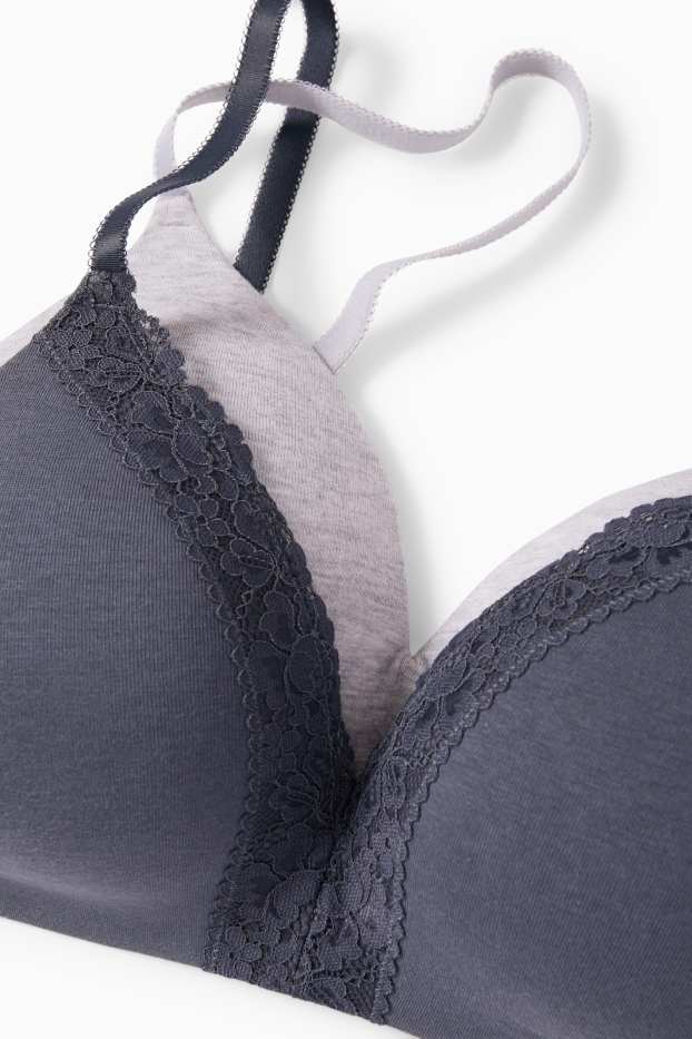 Femmes - Lot de 2 - soutiens-gorge sans armatures - ampliforme - bleu foncé / gris