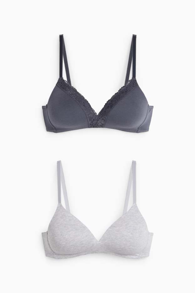 Femmes - Lot de 2 - soutiens-gorge sans armatures - ampliforme - bleu foncé / gris