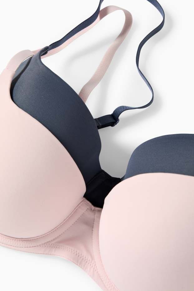 Dames - Set van 2 - BH met beugels - FULL COVERAGE - voorgevormd - roze / blauw