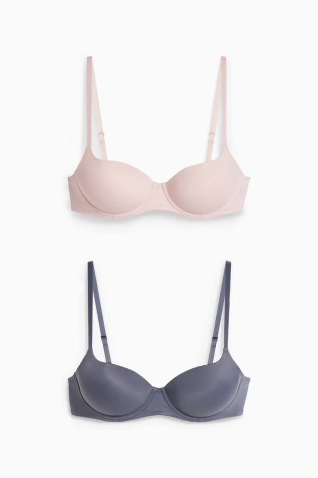 Dames - Set van 2 - BH met beugels - FULL COVERAGE - voorgevormd - roze / blauw