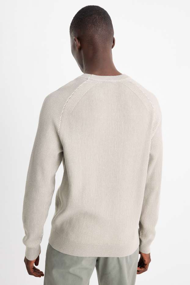 Herren - Pullover - gerippt - hellgrau