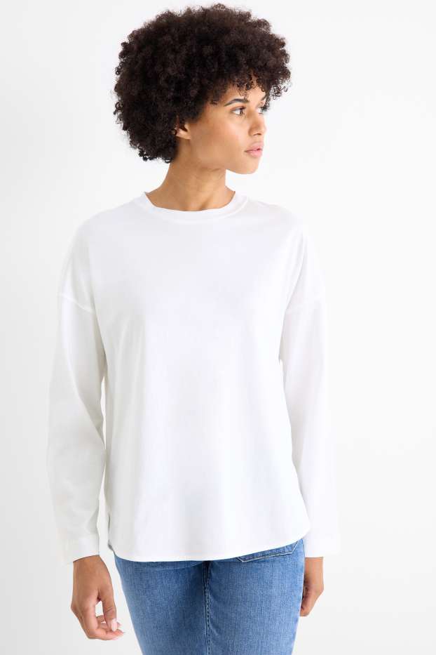 Dámské - Tričko s dlouhým rukávem - relaxed fit - bílá