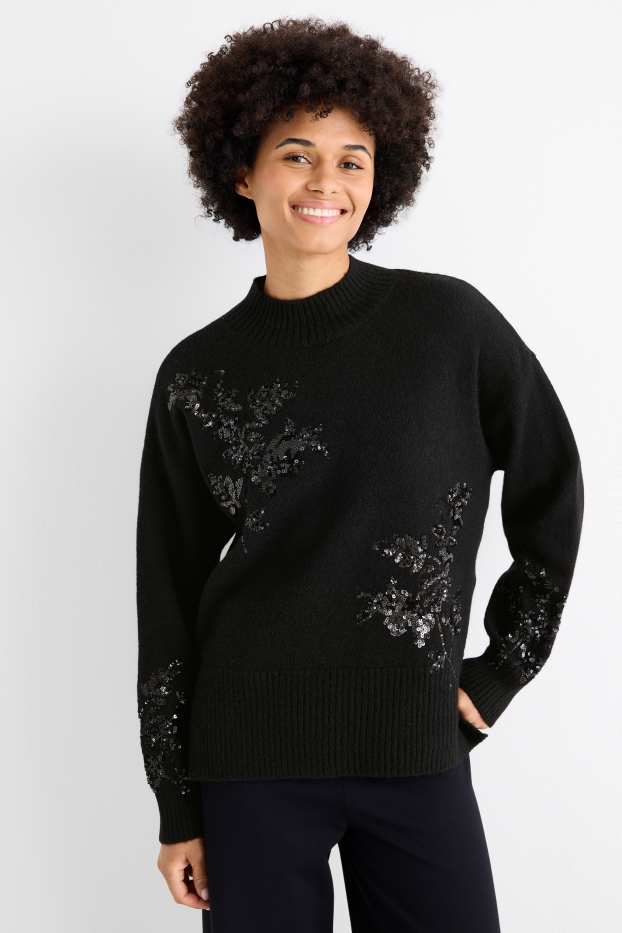 Femmes - Pull - effet brillant - noir