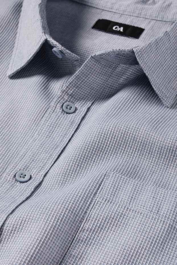 Men - Shirt - regular fit - kent collar - textured - blue