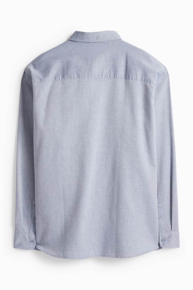 Men - Shirt - regular fit - kent collar - textured - blue