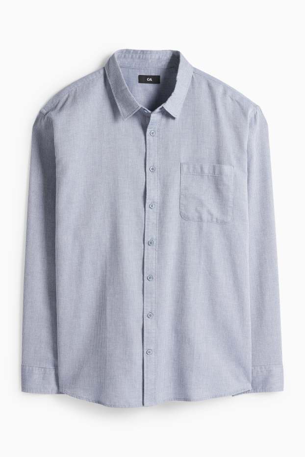 Men - Shirt - regular fit - kent collar - textured - blue