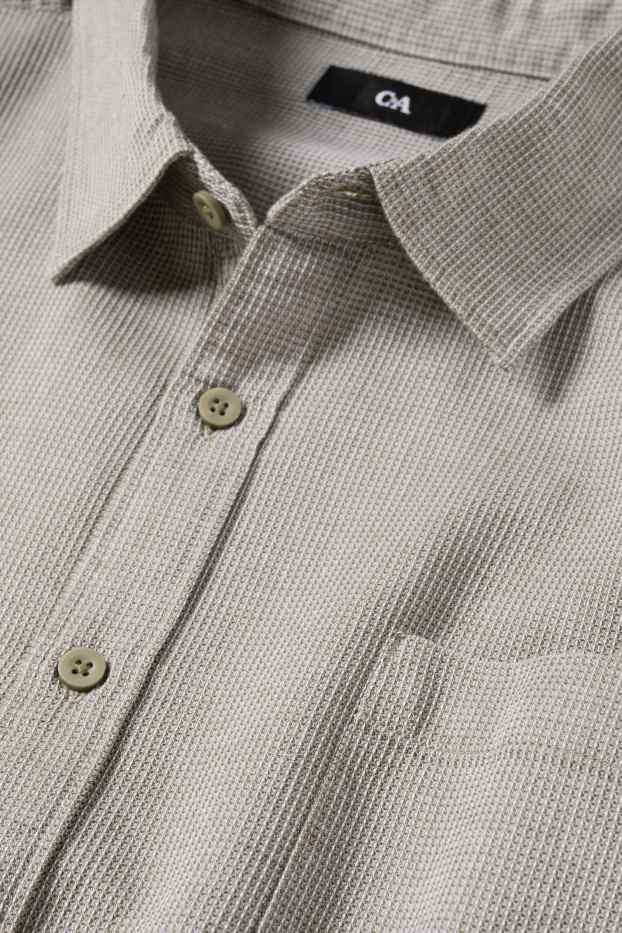 Men - Shirt - regular fit - kent collar - textured - green