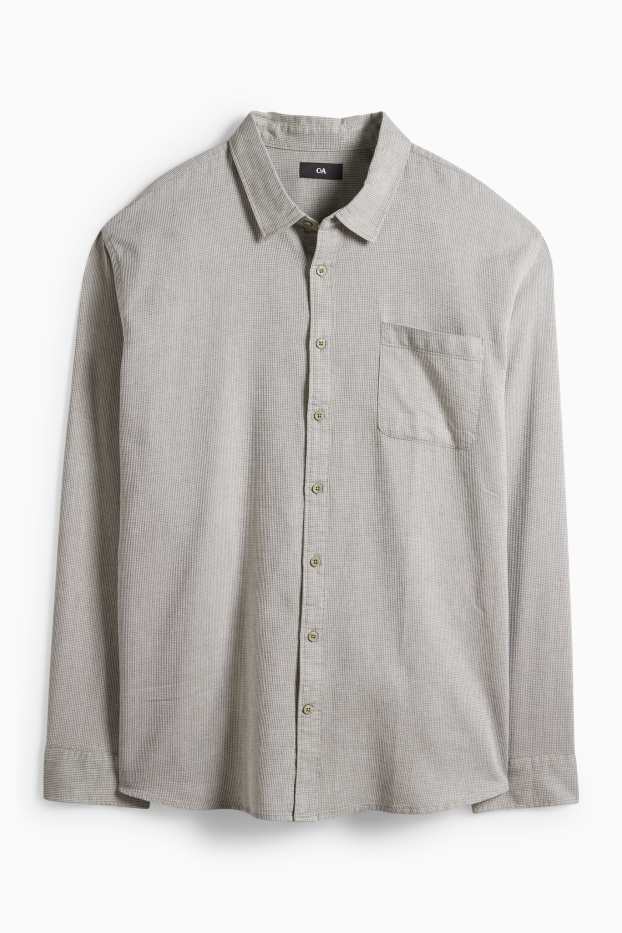 Men - Shirt - regular fit - kent collar - textured - green