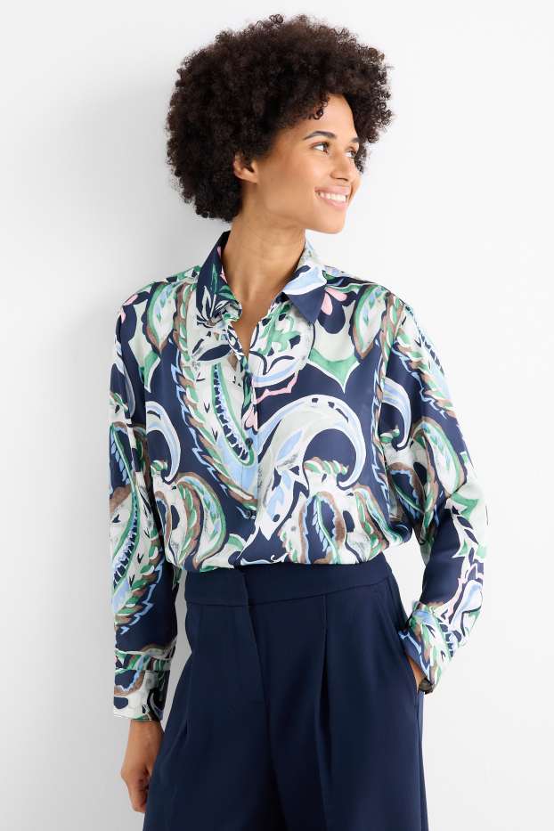 Damen - Bluse - gemustert - dunkelblau