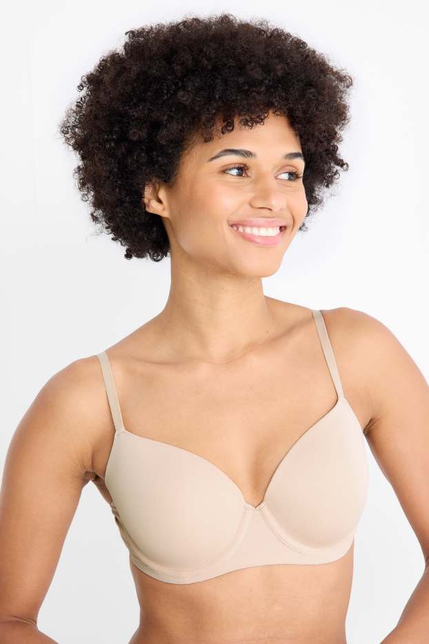 Dámské - Podprsenka s kosticemi - FULL COVERAGE - s vycpávkami - LYCRA® - světle béžová