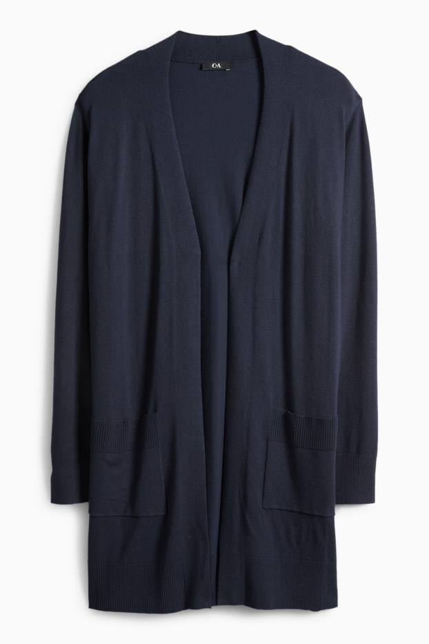 Dámské - Dlouhý pletený kardigan - tmavomodrá