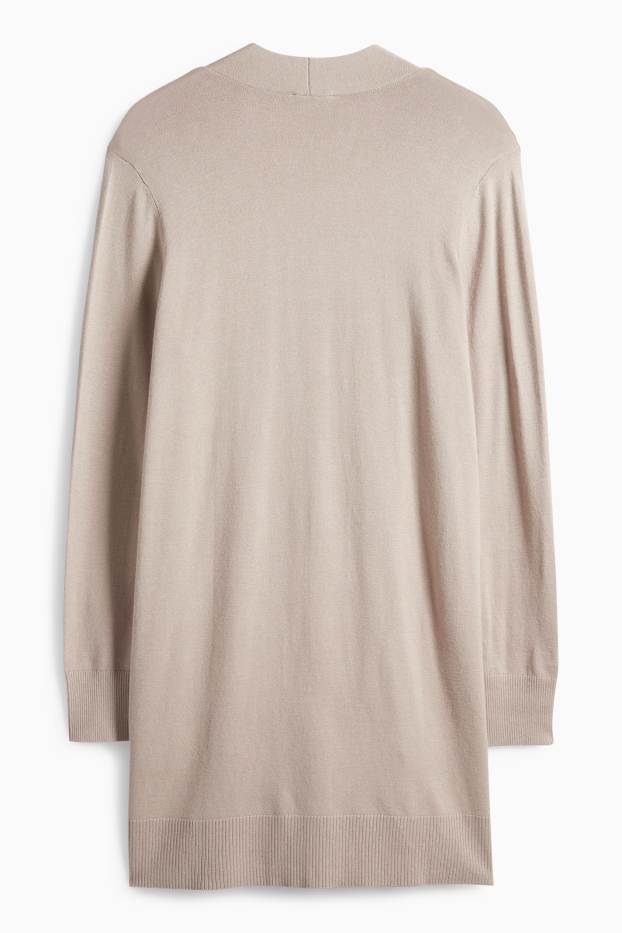 Dámské - Dlouhý pletený kardigan - béžová