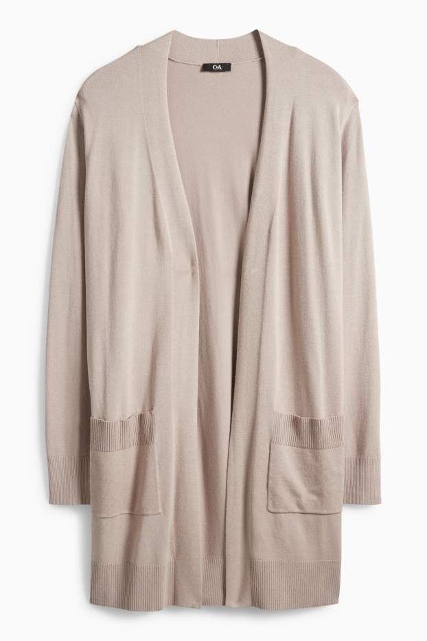 Dámské - Dlouhý pletený kardigan - béžová