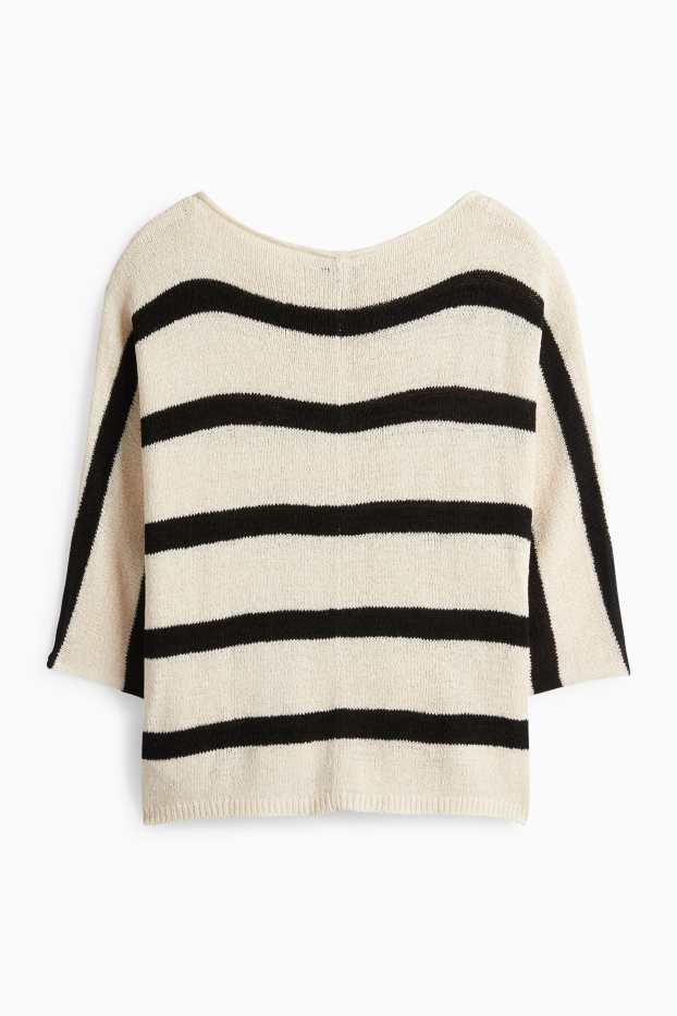 Dámské - Svetr - pruhovaný - světle béžová