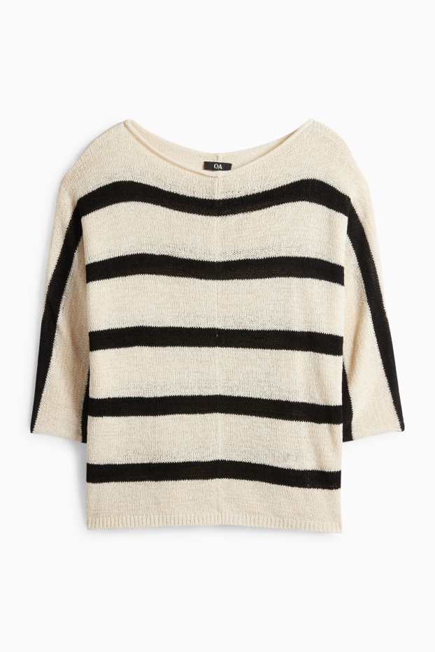 Dámské - Svetr - pruhovaný - světle béžová