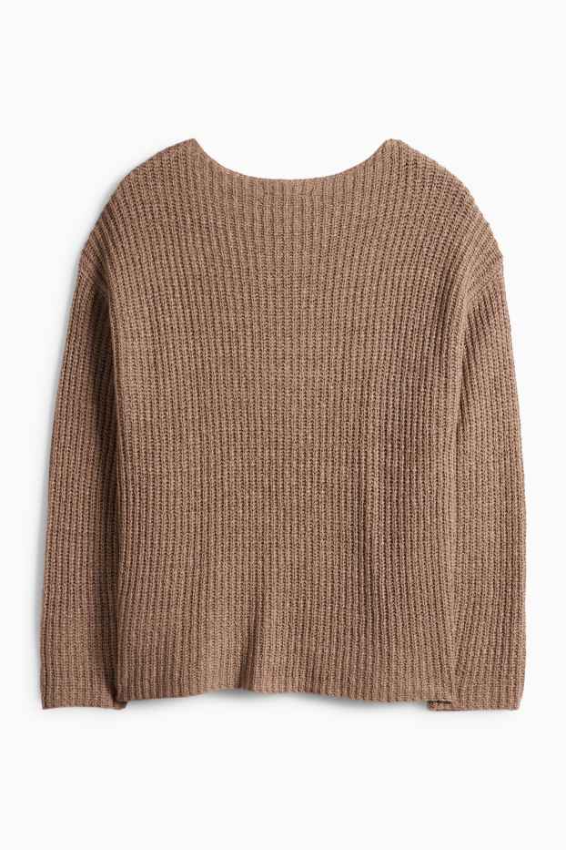 Dámské - Svetr - žebrovaný - světle hnědá