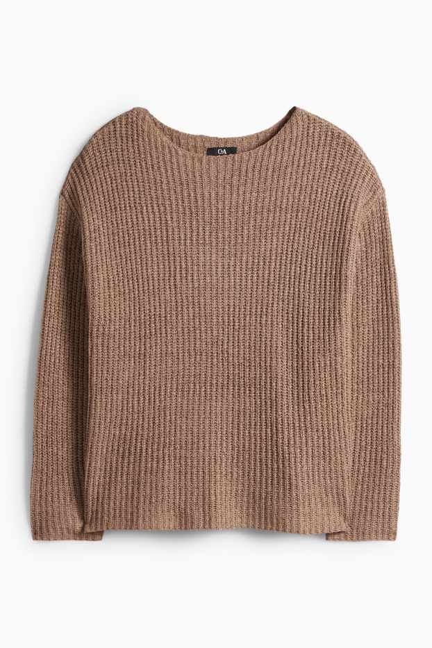 Dámské - Svetr - žebrovaný - světle hnědá