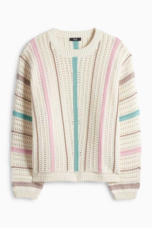 Dámské - Svetr - pruhovaný - krémově bílá