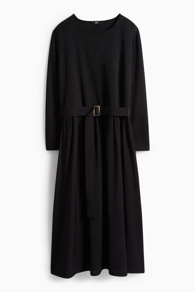 Dámské - Šaty fit & flare s páskem - černá