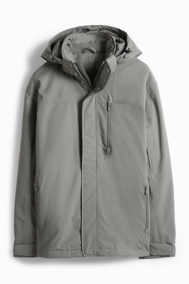 Herren - Regenjacke mit Kapuze - gefüttert - wasserdicht - grün