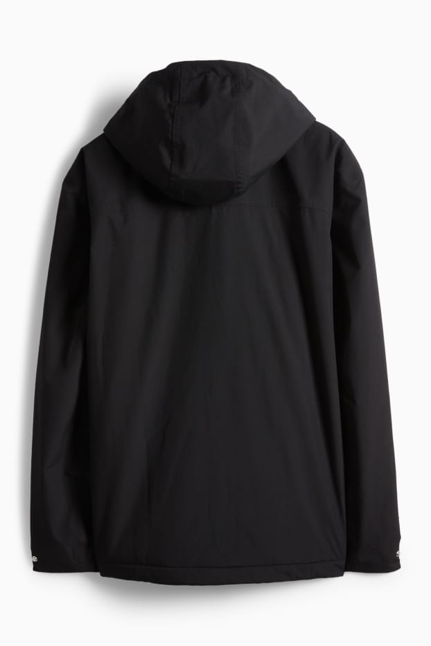 Herren - Regenjacke mit Kapuze - gefüttert - wasserdicht - schwarz