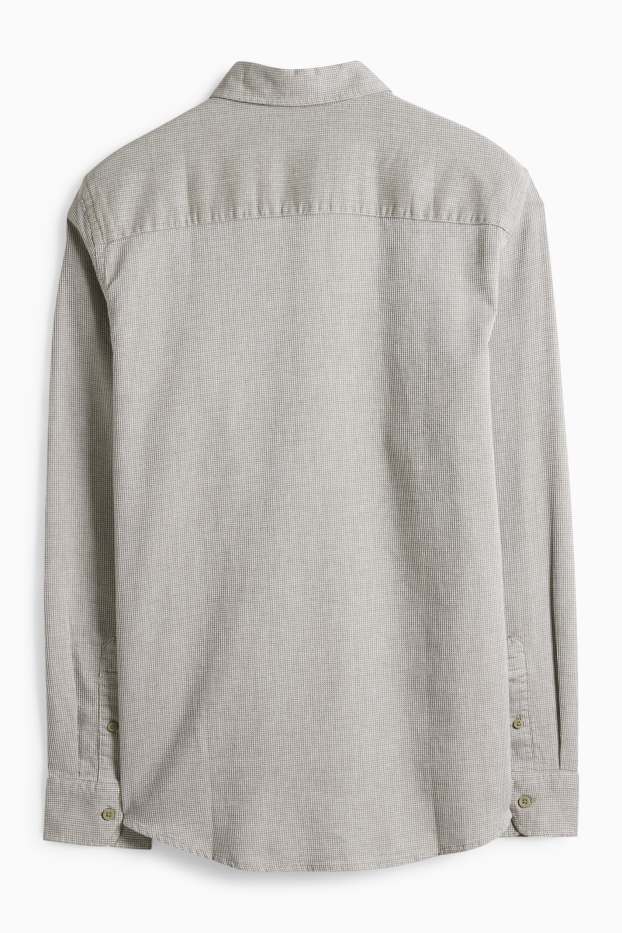 Herren - Hemd - Regular Fit - Kent - strukturiert - grau / dunkelgrün