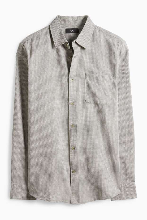 Herren - Hemd - Regular Fit - Kent - strukturiert - grau / dunkelgrün