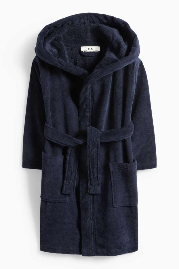 Children Boys - Terry cloth bathrobe with hood - dark blue