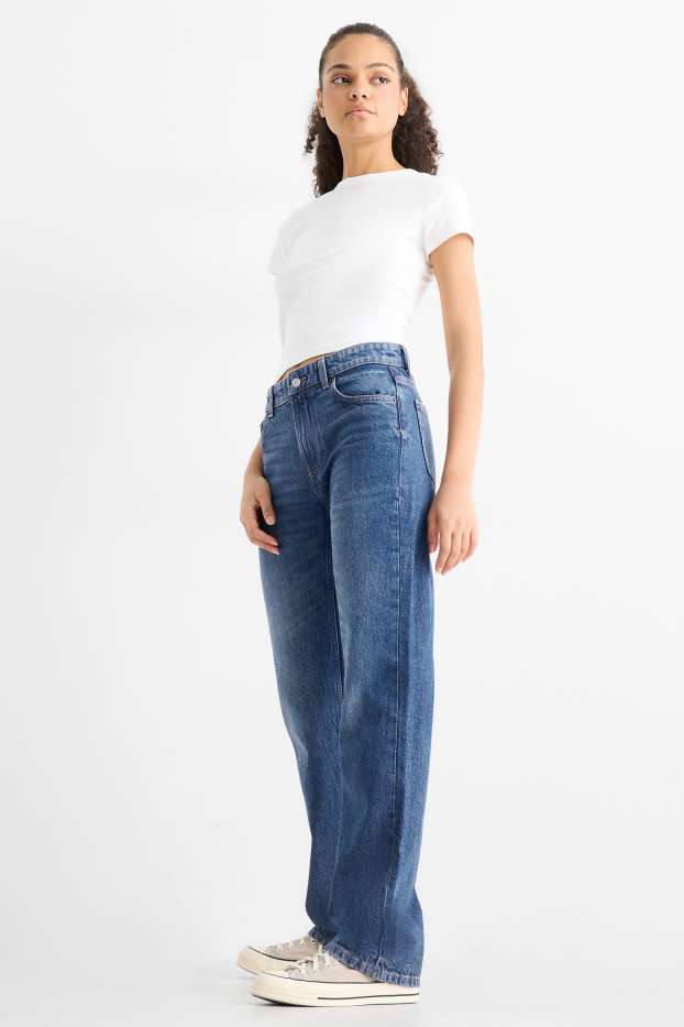 Women - Straight jeans - low-rise waist - blue denim
