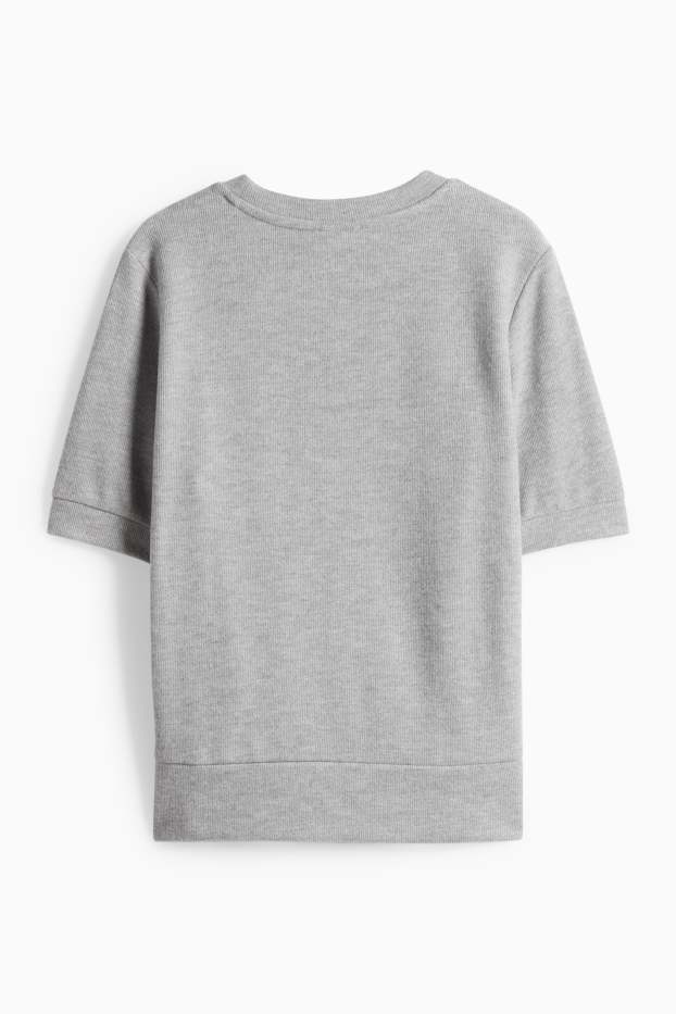 Dámské - Tričko - regular fit - žebrované - světle šedá